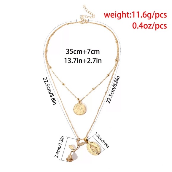 🆕 3 pendent Rose and coin pendent necklace - Picture 3 of 5